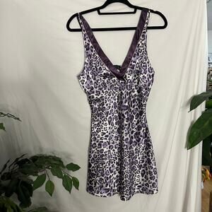 Vintage Jones New York Leopard Print V-Neck Satin Chemise Y2k Small